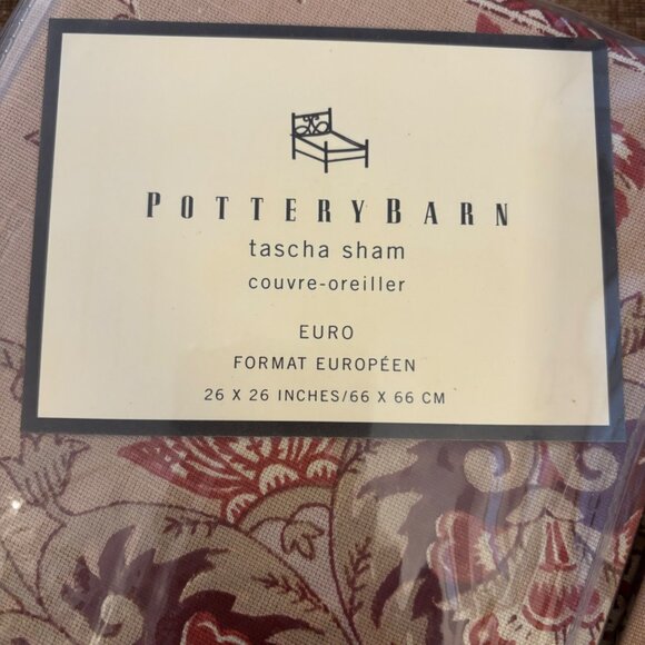 Pottery Barn Tascha Euro Shams 26"x26" Set Of 2 Red & Beige Floral Design - Picture 3 of 4